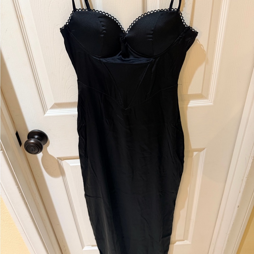 Black Satin Slip Dress with Molded Cups - Elegant Wedding Option